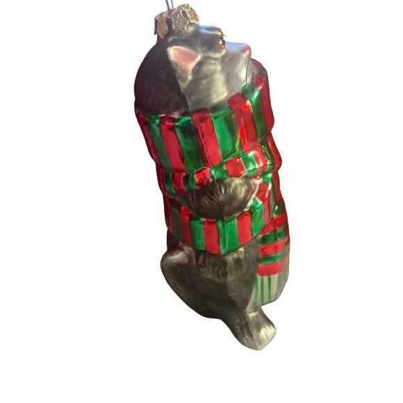 Vintage Kurt Adler Linnea Riley Glass Gray Cat Scarf Ornament Art Inst Chicago - Picture 6 of 7